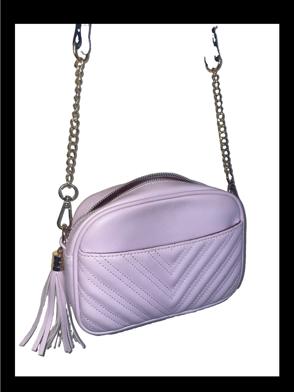 Daisy Rose Lilac Quilted Shoulder Bag Tassel Chain Strap Vegan Leather